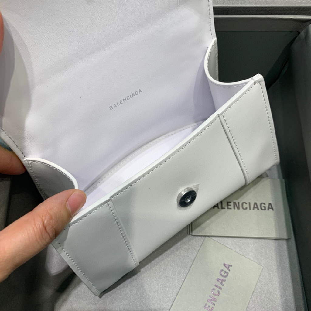 Balenciaga 592833 Hourglass XS Top Handle Leather Bag White