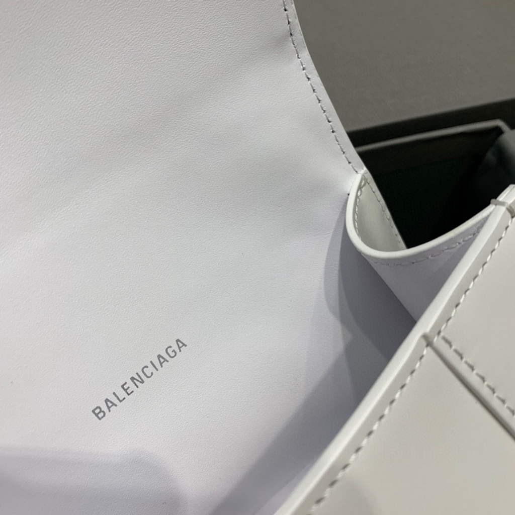 Balenciaga 592833 Hourglass XS Top Handle Leather Bag White