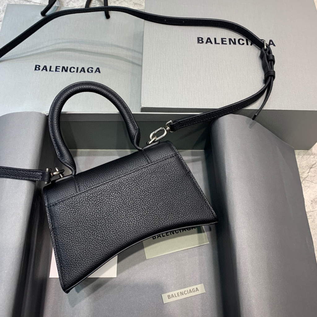 Balenciaga 592833 Hourglass XS Top Handle Leather HandBag Black