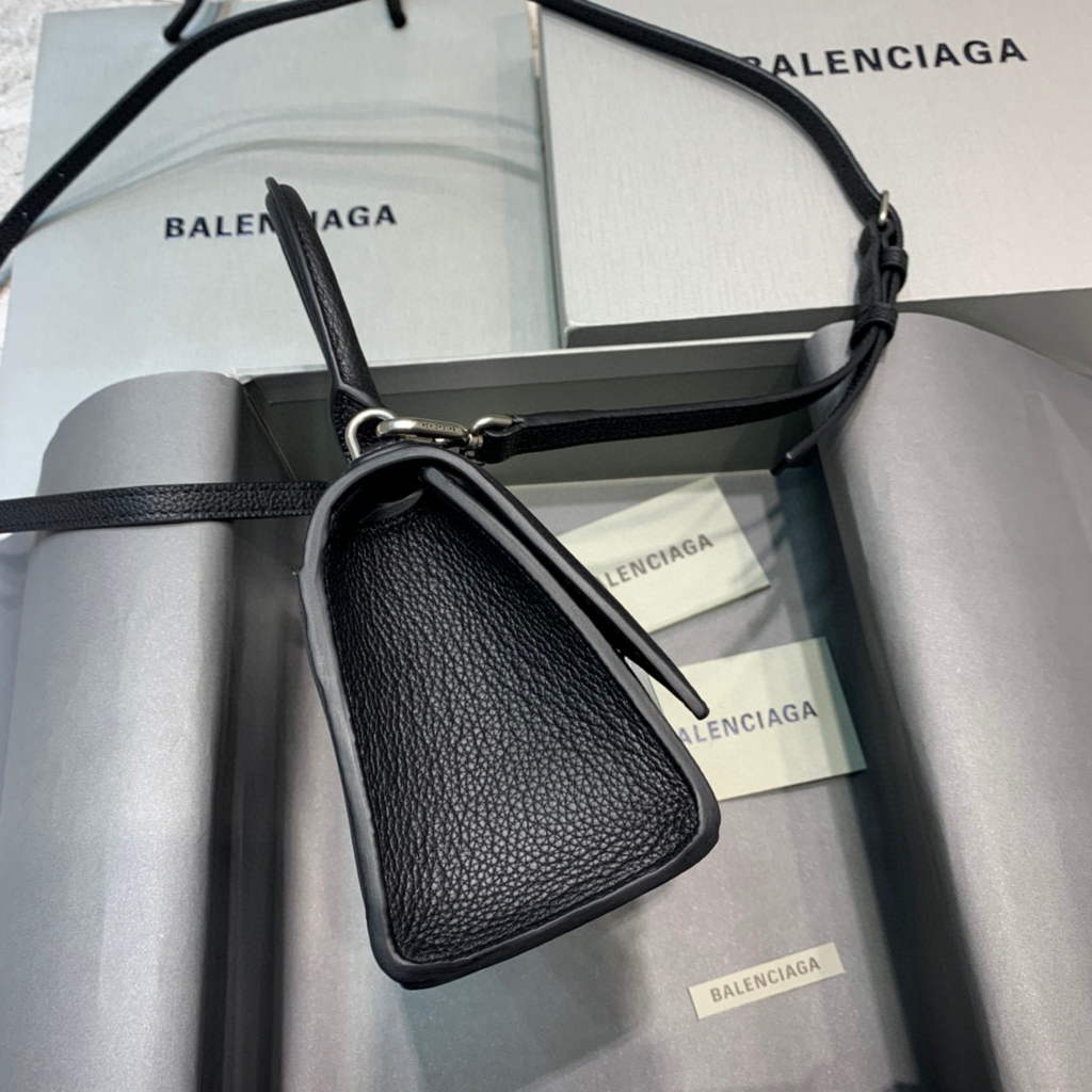 Balenciaga 592833 Hourglass XS Top Handle Leather HandBag Black