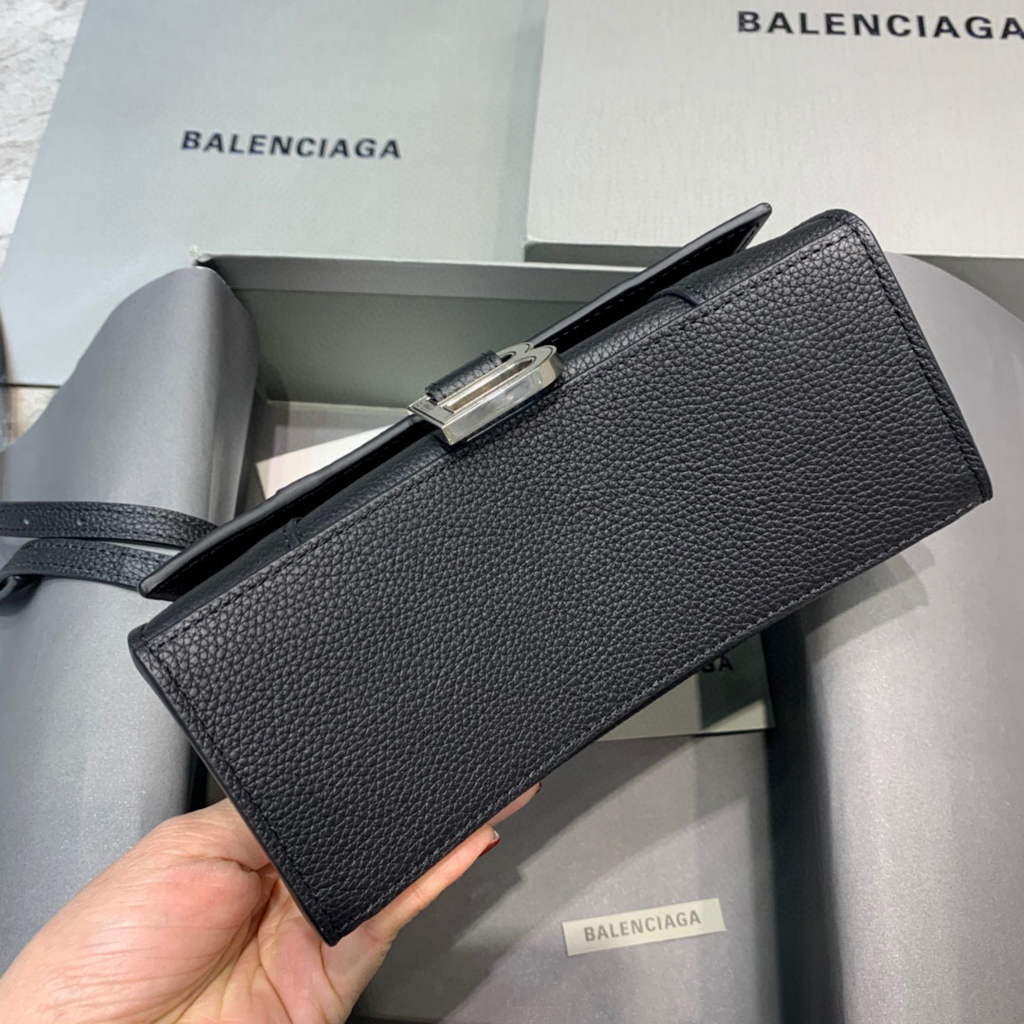 Balenciaga 592833 Hourglass XS Top Handle Leather HandBag Black