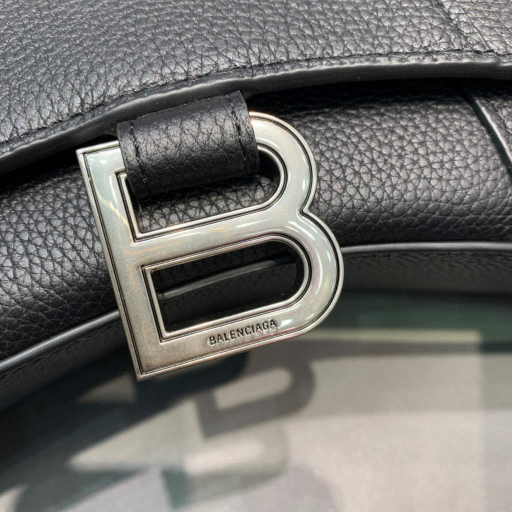 Balenciaga 592833 Hourglass XS Top Handle Leather HandBag Black