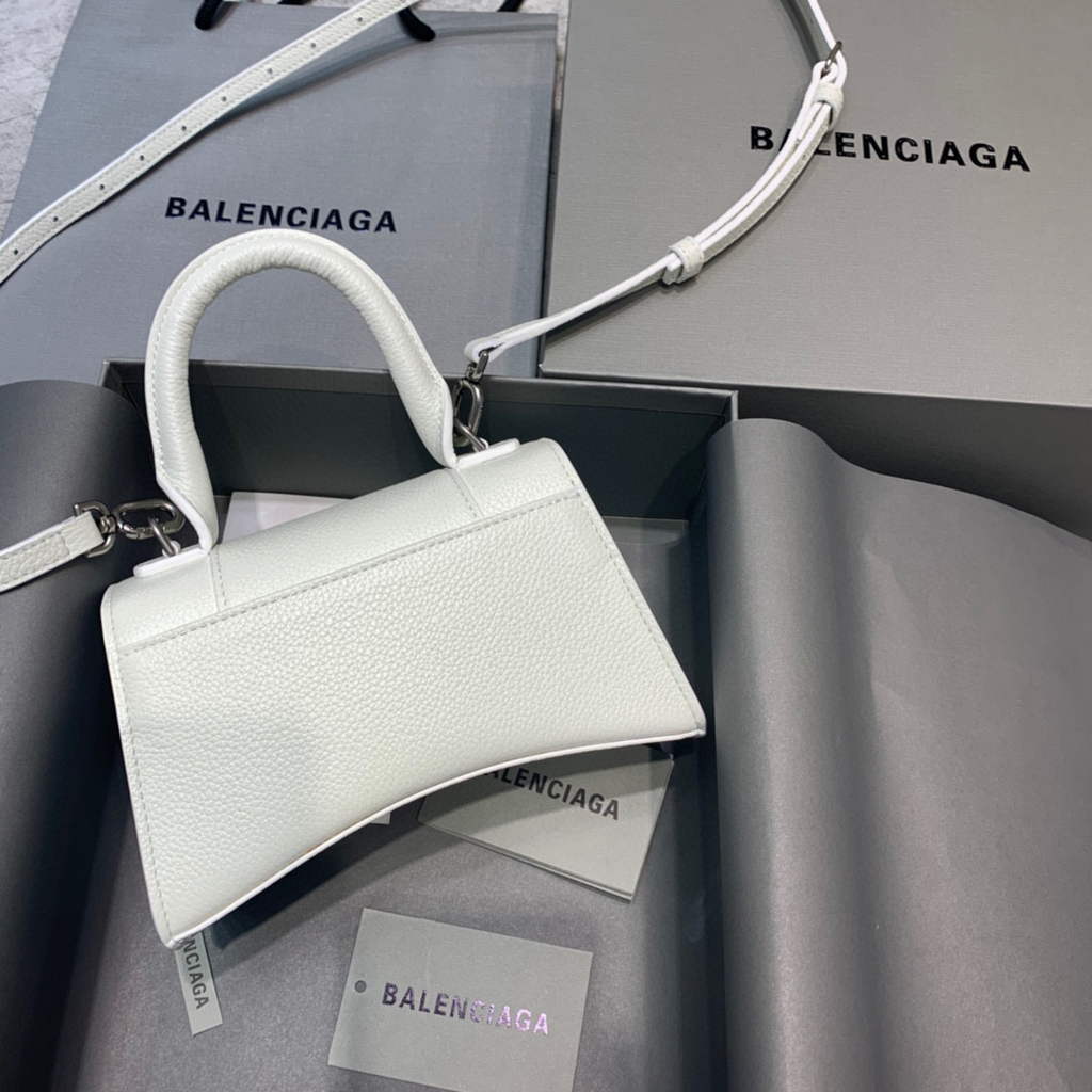 Balenciaga 592833 Hourglass XS Top Handle Leather HandBag White