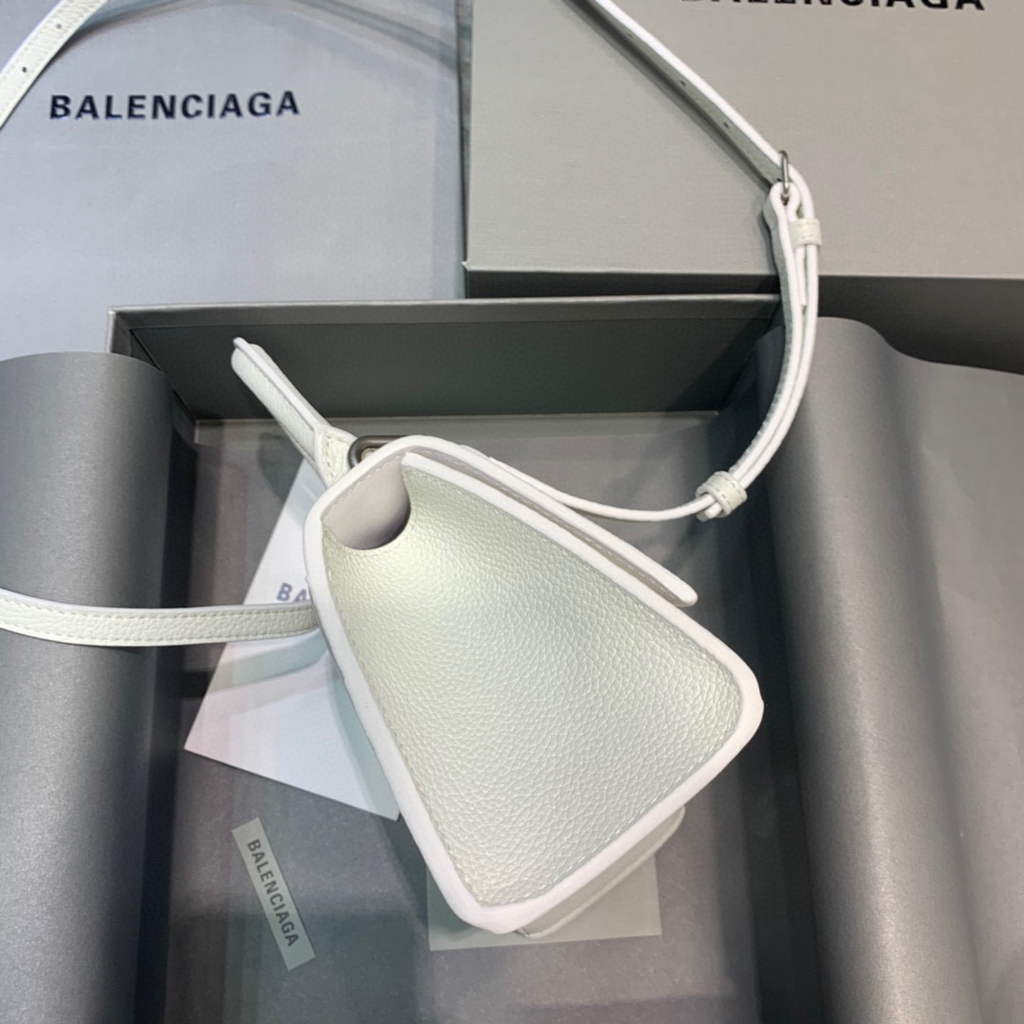 Balenciaga 592833 Hourglass XS Top Handle Leather HandBag White