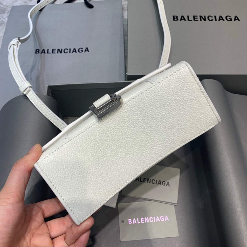 Balenciaga 592833 Hourglass XS Top Handle Leather HandBag White