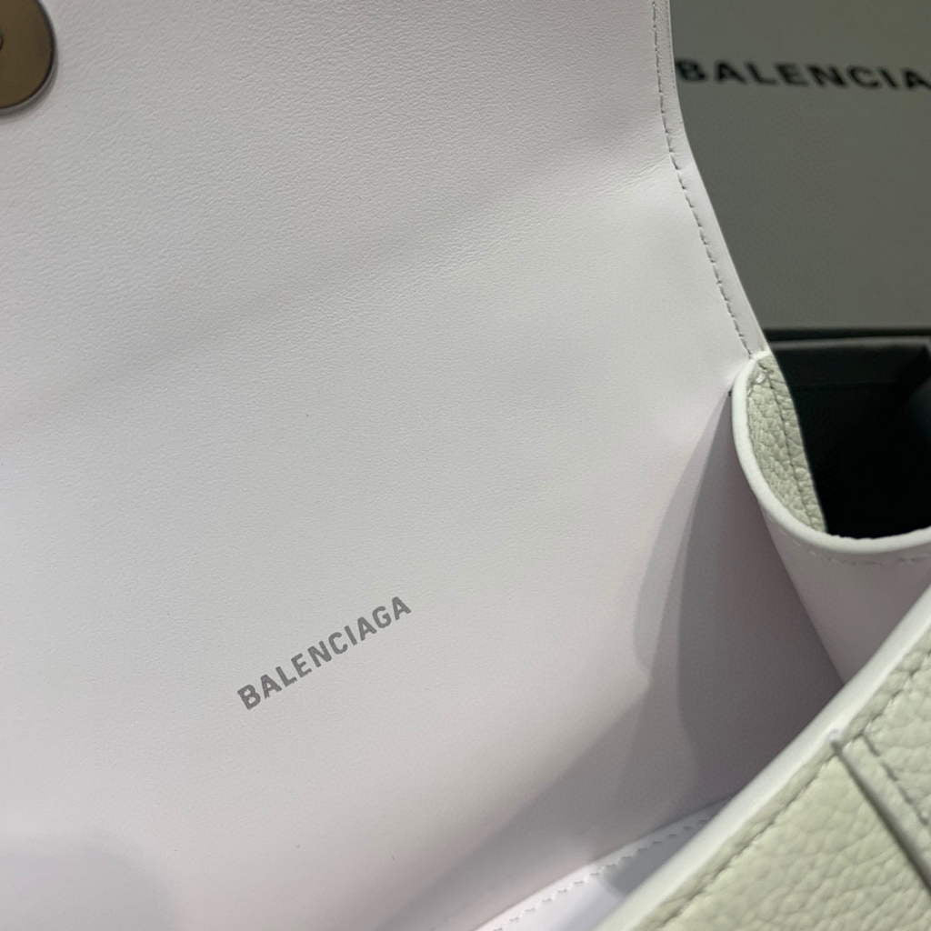 Balenciaga 592833 Hourglass XS Top Handle Leather HandBag White