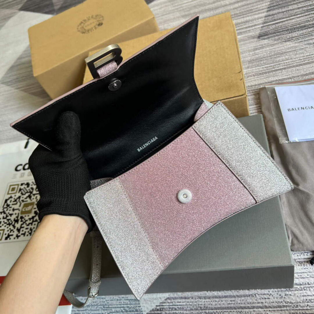 Balenciaga 593546 Flash drilling Hourglass Small Top Handle Bag Pink