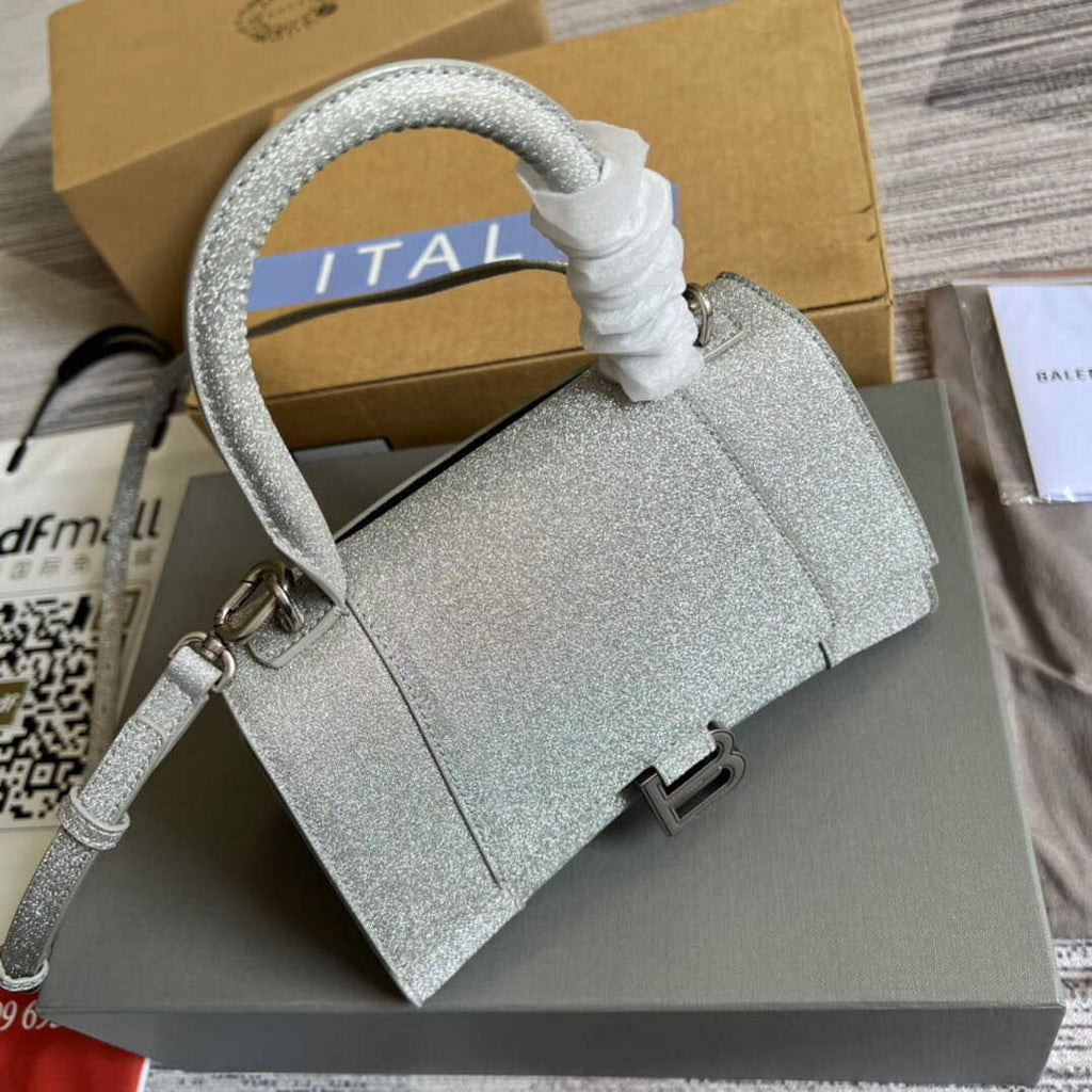 Balenciaga 593546 Flash drilling Hourglass Small Top Handle Bag Gray
