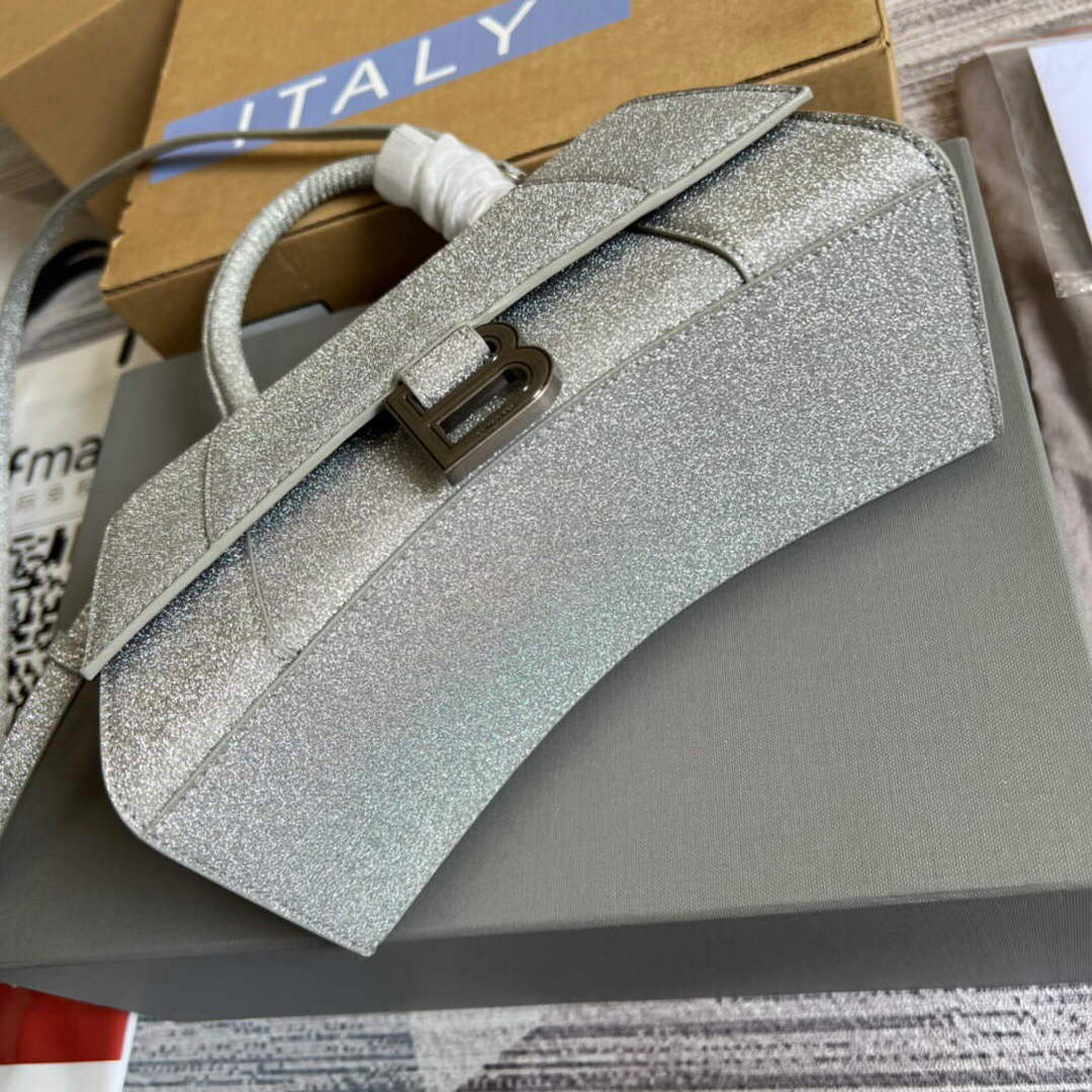 Balenciaga 593546 Flash drilling Hourglass Small Top Handle Bag Gray