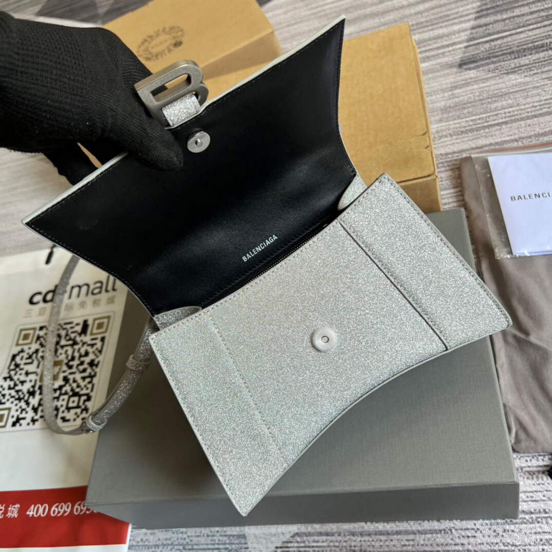 Balenciaga 593546 Flash drilling Hourglass Small Top Handle Bag Gray