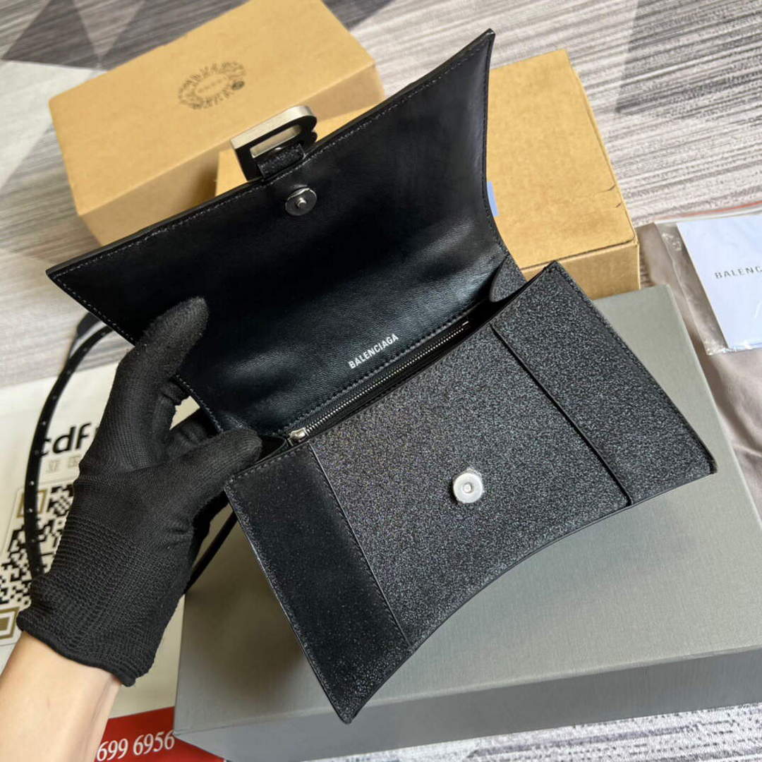 Balenciaga 593546 Flash drilling Hourglass Small Top Handle Bag Black