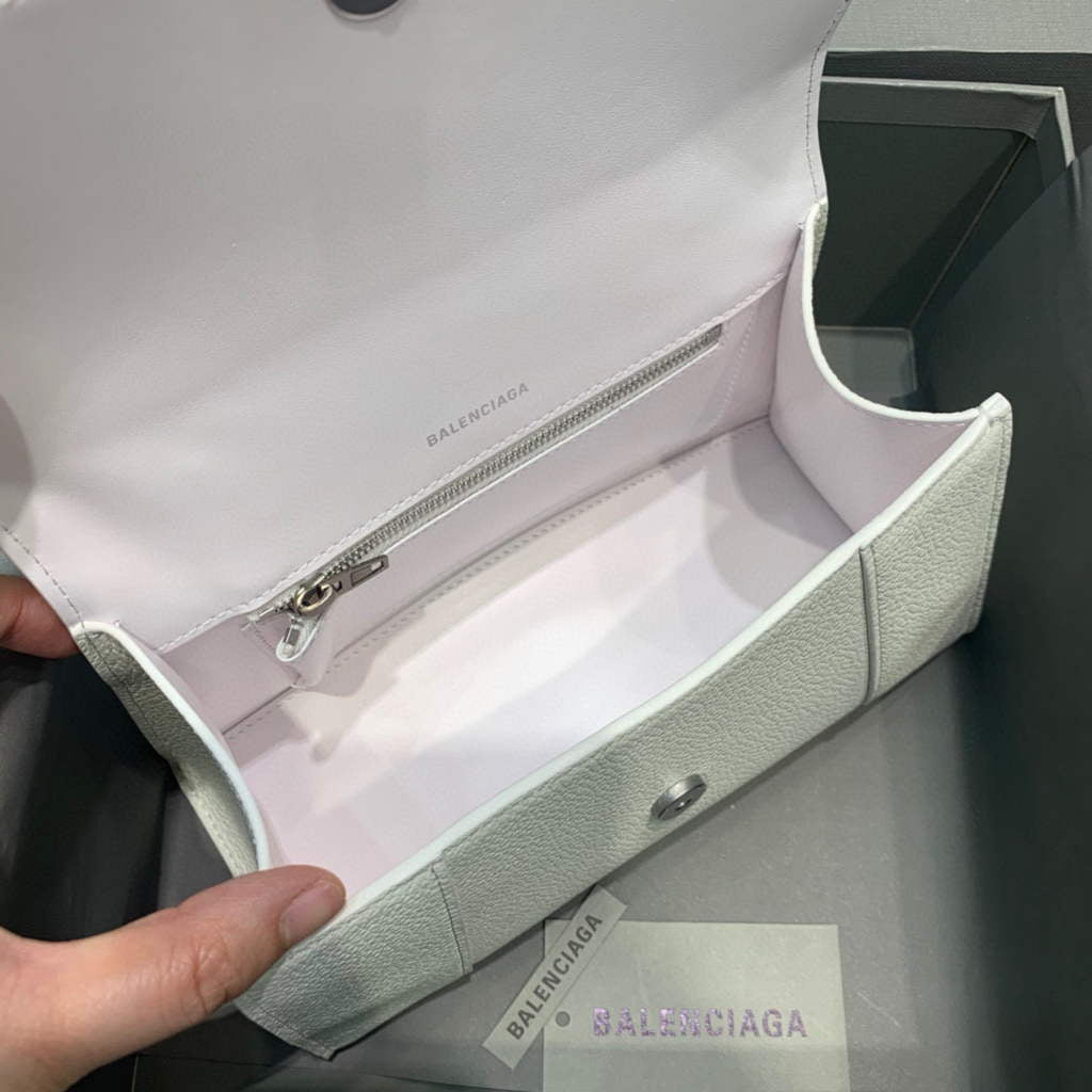 Balenciaga 593546 Hourglass Small Top Handle Bag White