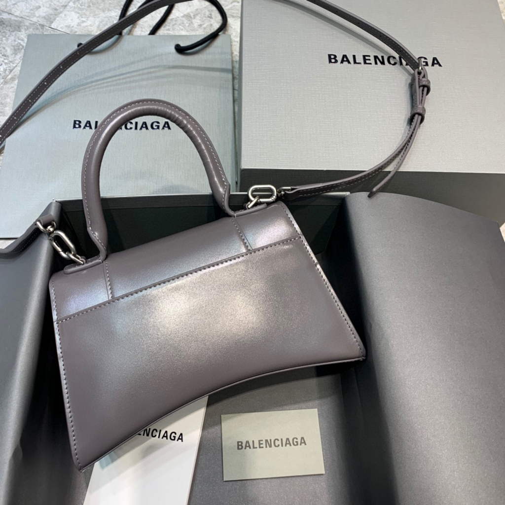 Balenciaga 593546 Hourglass Small Top Handle Calfskin Bag Gray