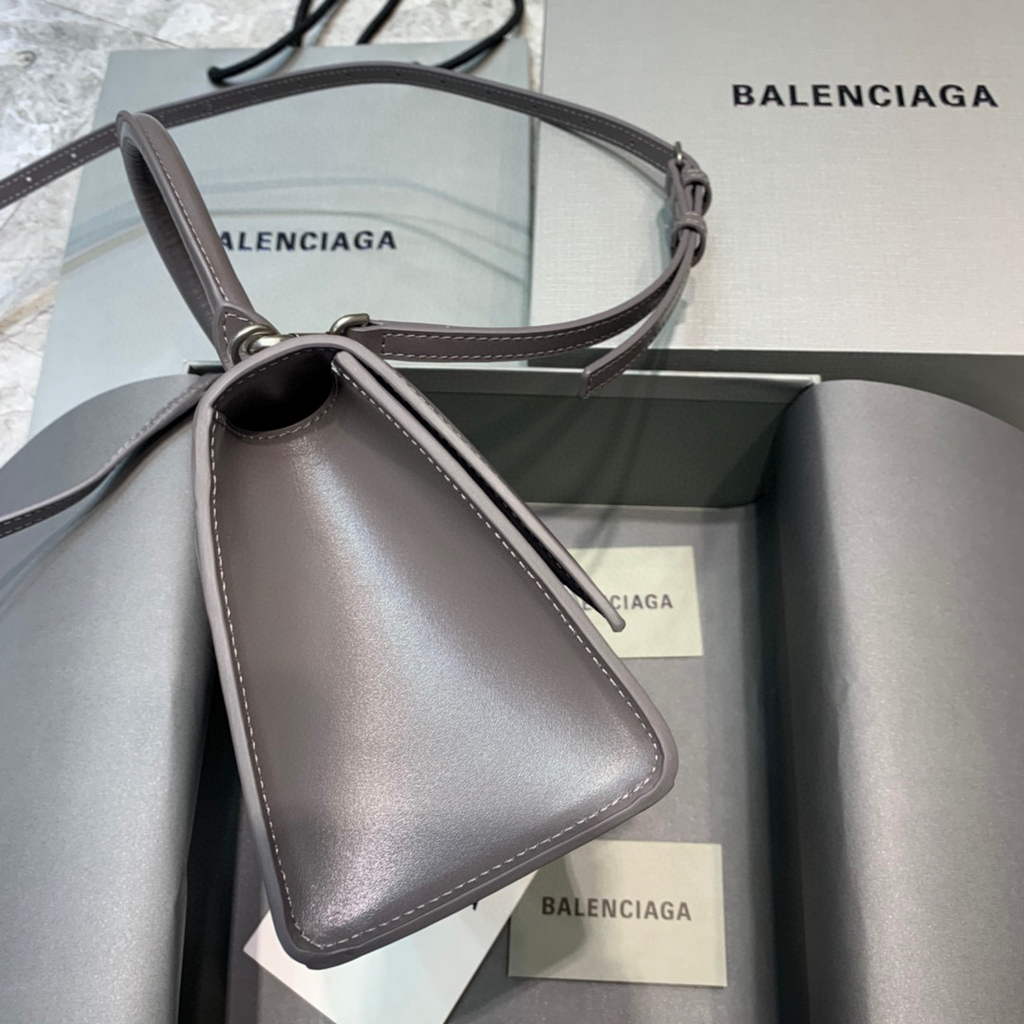 Balenciaga 593546 Hourglass Small Top Handle Calfskin Bag Gray
