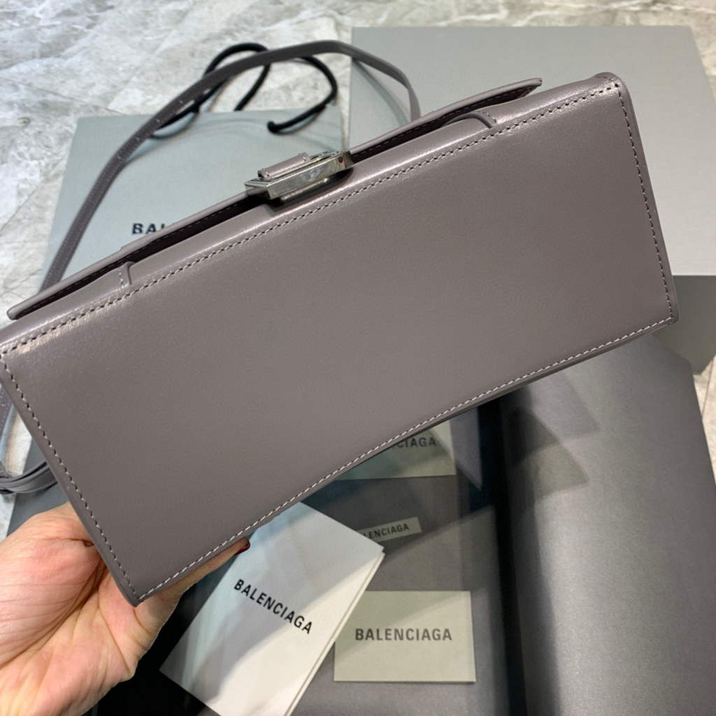 Balenciaga 593546 Hourglass Small Top Handle Calfskin Bag Gray