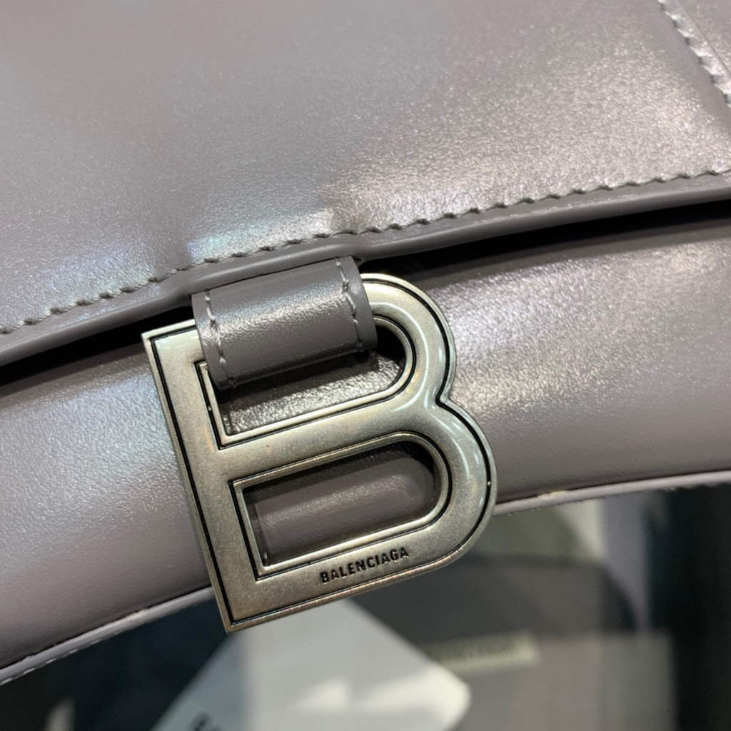 Balenciaga 593546 Hourglass Small Top Handle Calfskin Bag Gray