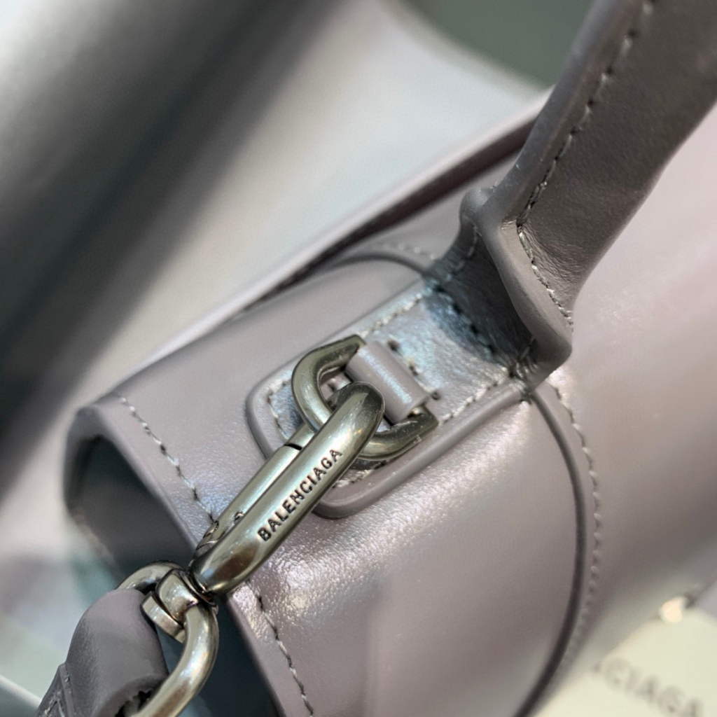 Balenciaga 593546 Hourglass Small Top Handle Calfskin Bag Gray