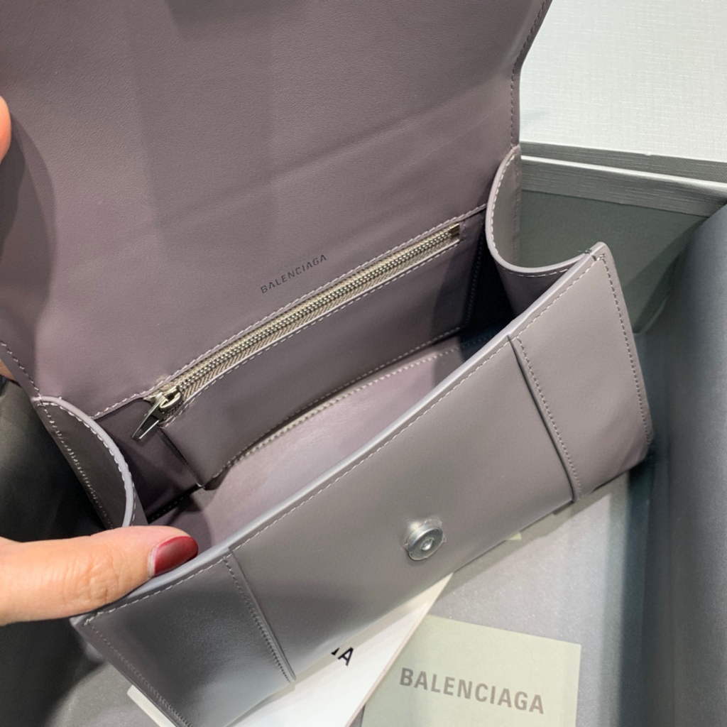 Balenciaga 593546 Hourglass Small Top Handle Calfskin Bag Gray