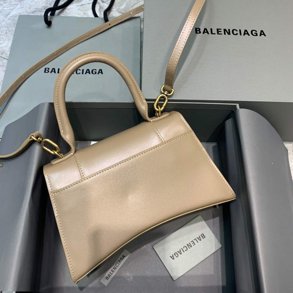 Balenciaga 593546 Hourglass Small Top Handle Calfskin Bag Apricot