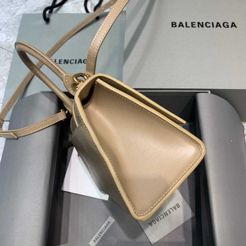Balenciaga 593546 Hourglass Small Top Handle Calfskin Bag Apricot