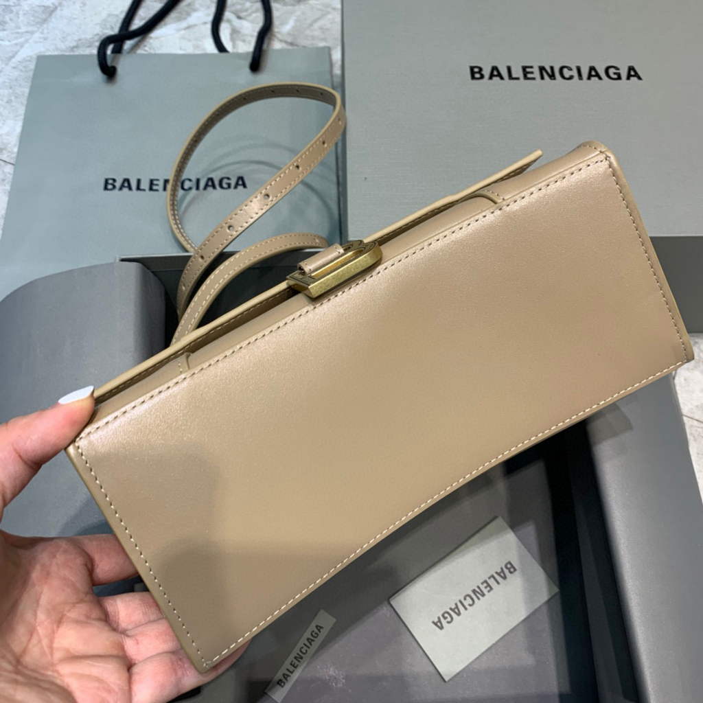 Balenciaga 593546 Hourglass Small Top Handle Calfskin Bag Apricot