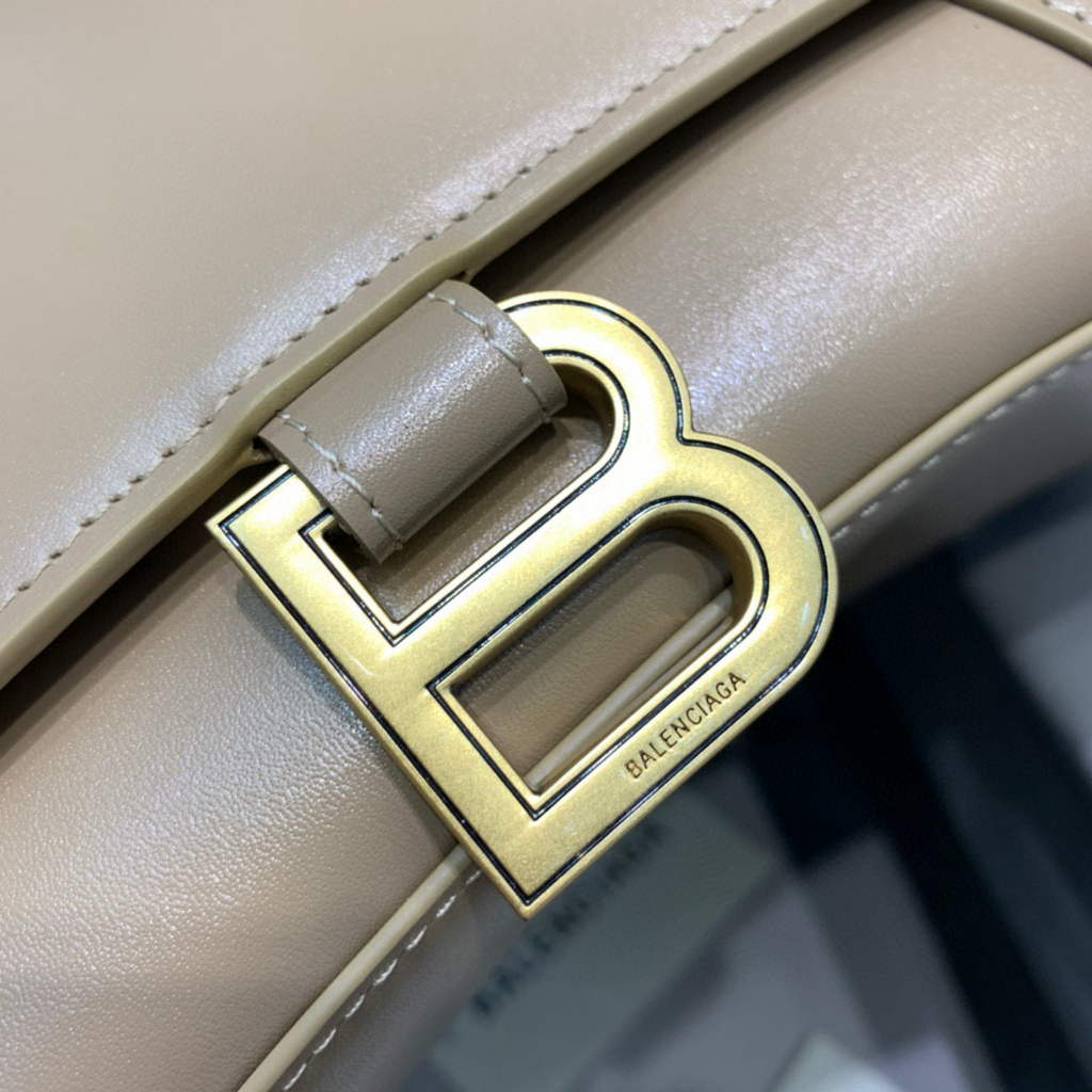 Balenciaga 593546 Hourglass Small Top Handle Calfskin Bag Apricot