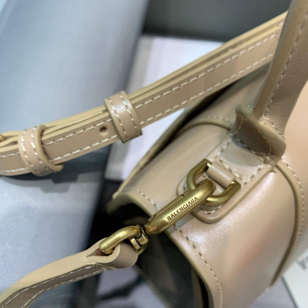 Balenciaga 593546 Hourglass Small Top Handle Calfskin Bag Apricot