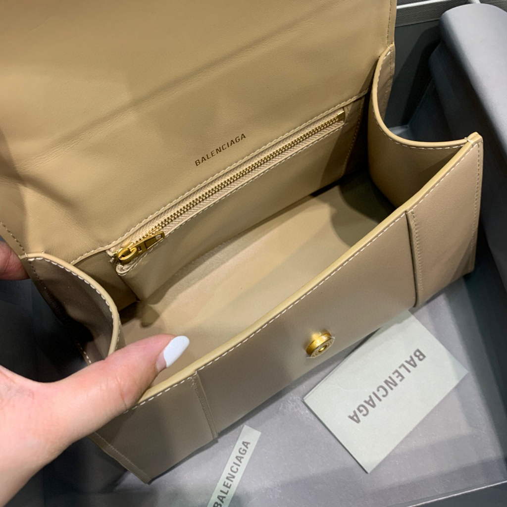 Balenciaga 593546 Hourglass Small Top Handle Calfskin Bag Apricot