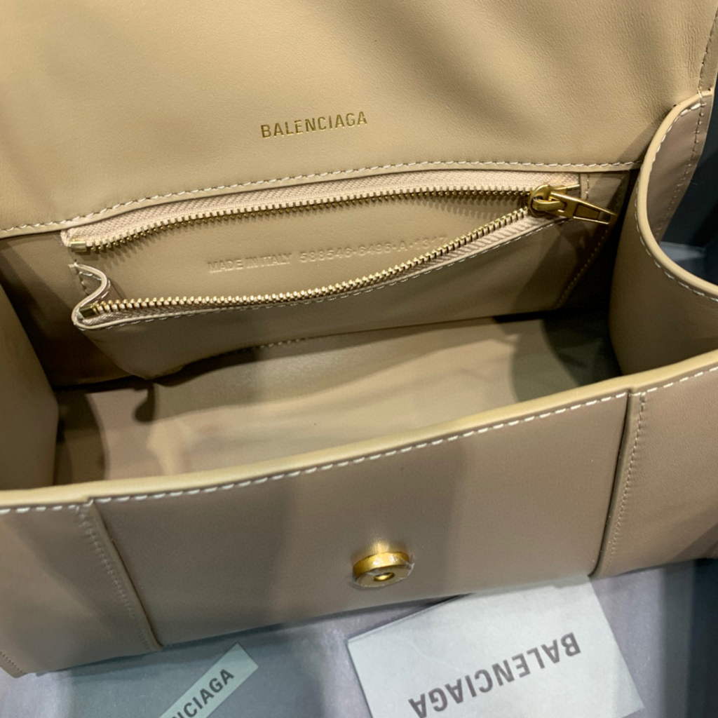 Balenciaga 593546 Hourglass Small Top Handle Calfskin Bag Apricot