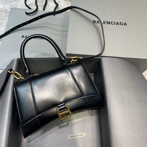 Balenciaga 593546 Hourglass Small Top Handle Calfskin Bag Black Gold - Default Title - View 1
