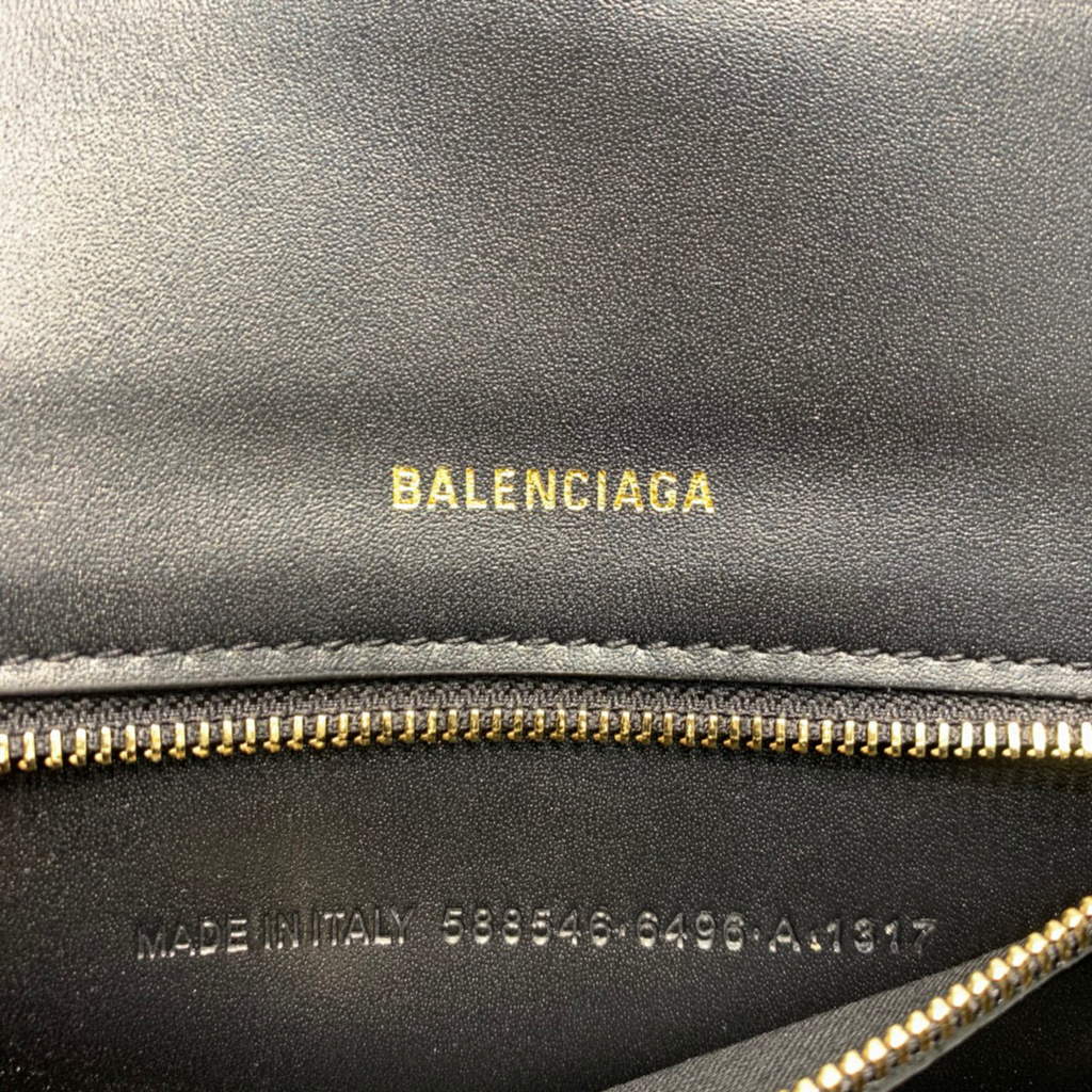 Balenciaga 593546 Hourglass Small Top Handle Calfskin Bag Black Gold
