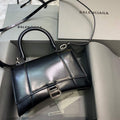 Balenciaga 593546 Hourglass Small Top Handle Calfskin Bag Black Silver - Default Title - View 1