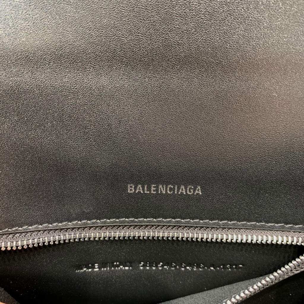 Balenciaga 593546 Hourglass Small Top Handle Calfskin Bag Black Silver