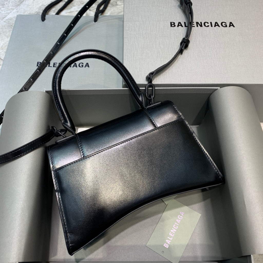 Balenciaga 593546 Hourglass Small Top Handle Calfskin Bag Black