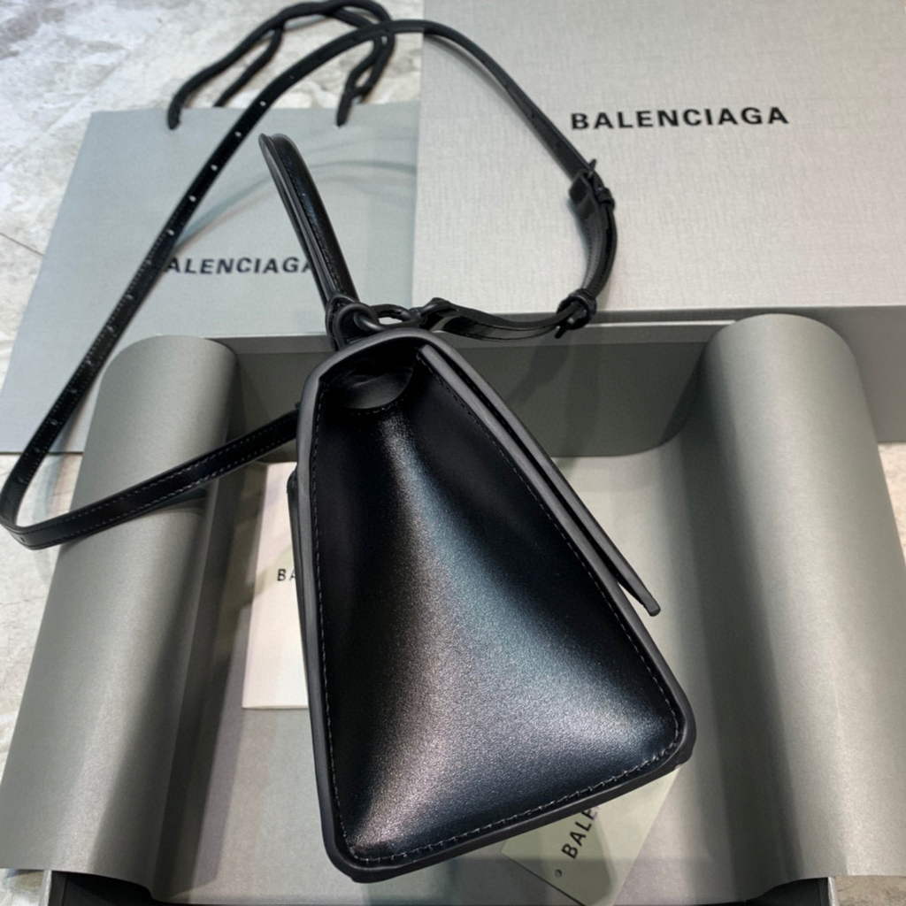 Balenciaga 593546 Hourglass Small Top Handle Calfskin Bag Black