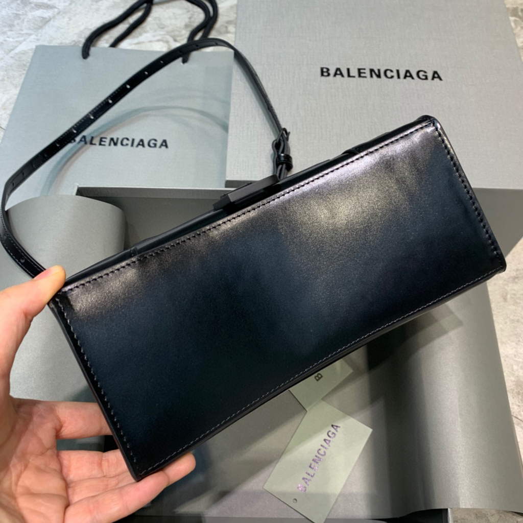 Balenciaga 593546 Hourglass Small Top Handle Calfskin Bag Black