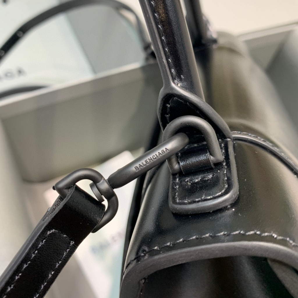 Balenciaga 593546 Hourglass Small Top Handle Calfskin Bag Black