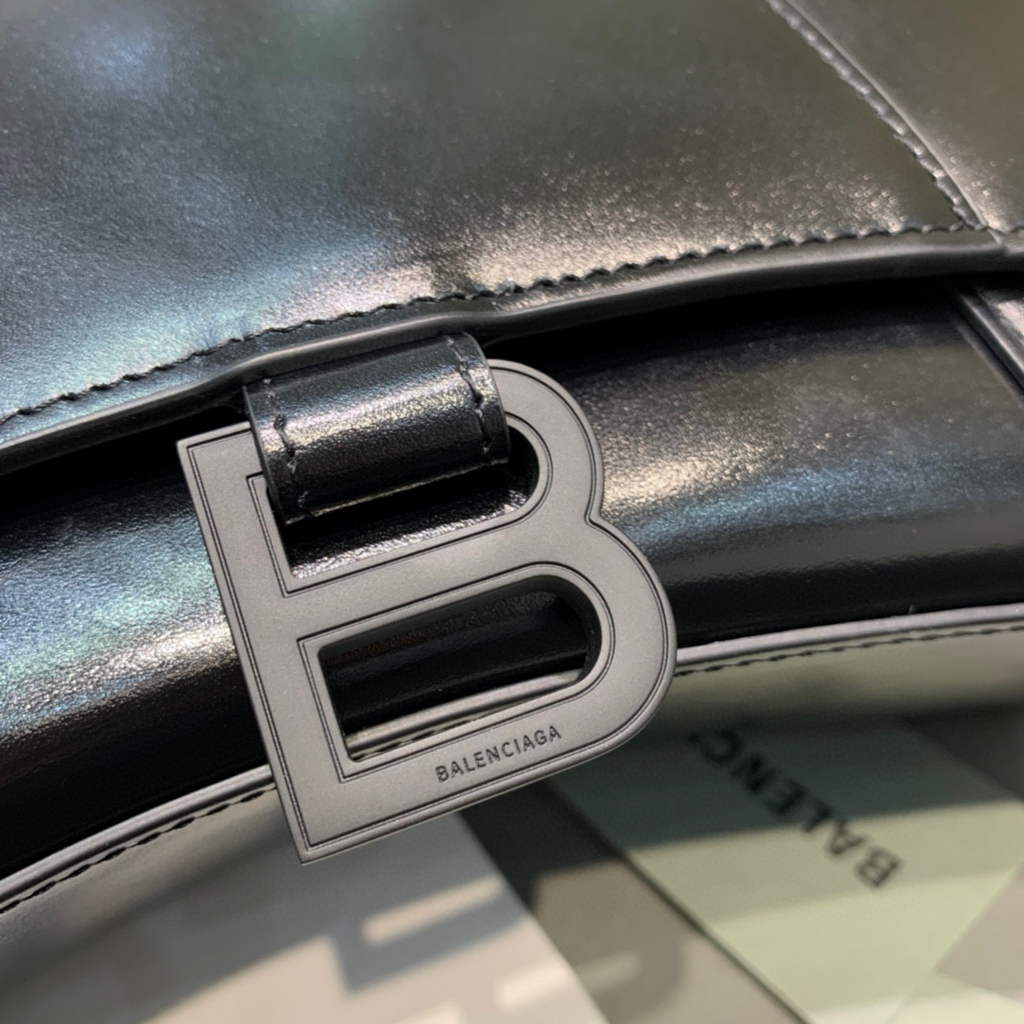 Balenciaga 593546 Hourglass Small Top Handle Calfskin Bag Black