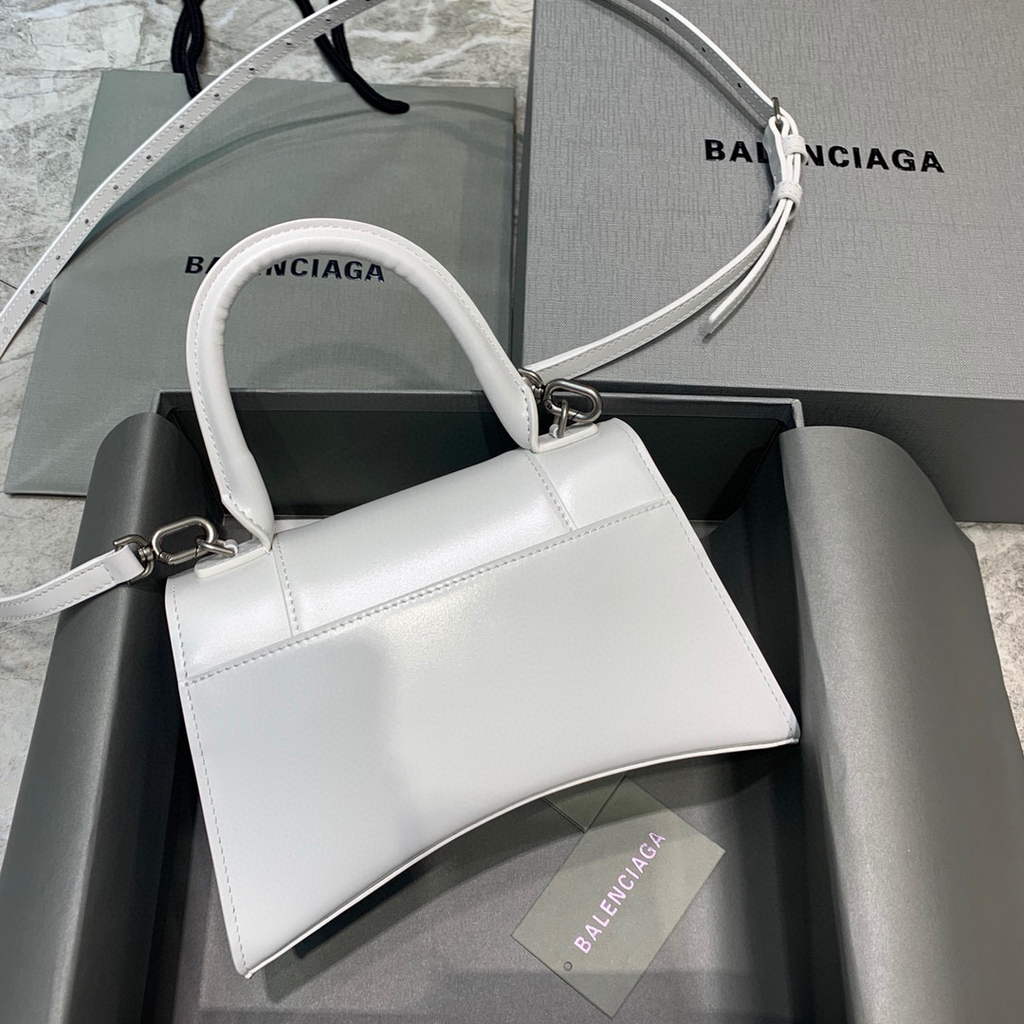 Balenciaga 593546 Hourglass Small Top Handle Calfskin Bag White