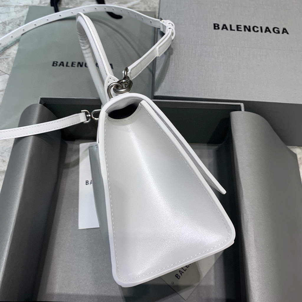 Balenciaga 593546 Hourglass Small Top Handle Calfskin Bag White