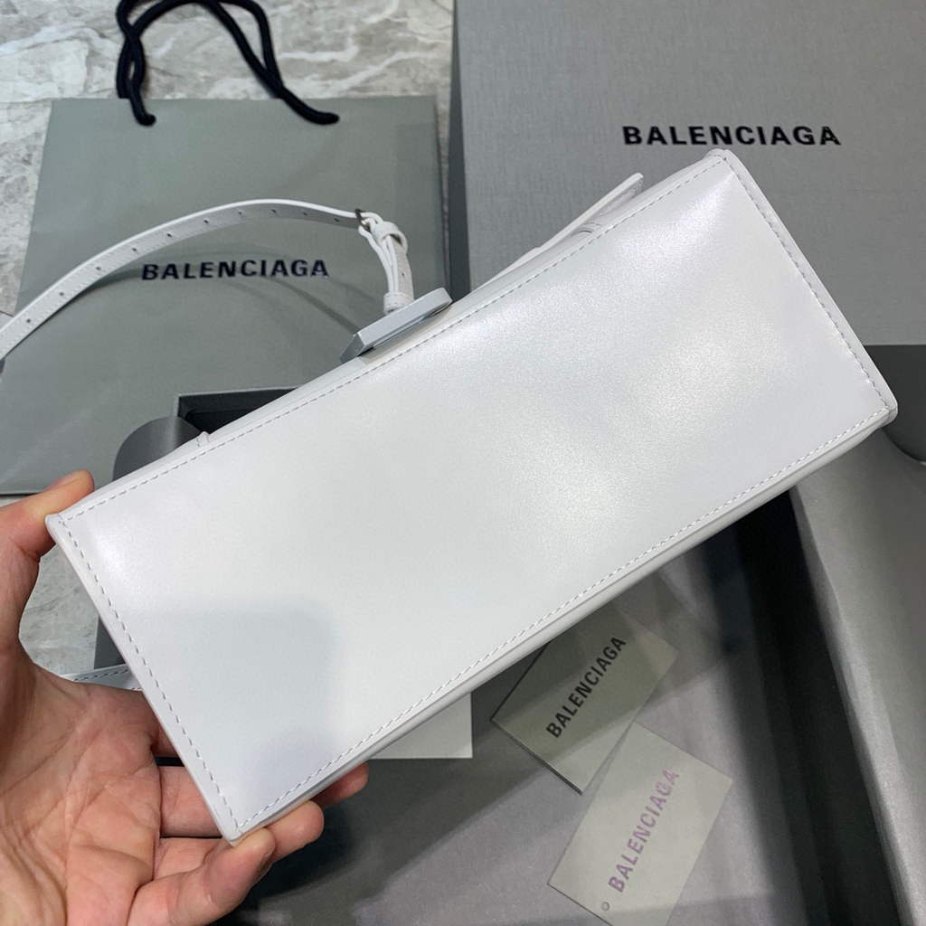 Balenciaga 593546 Hourglass Small Top Handle Calfskin Bag White