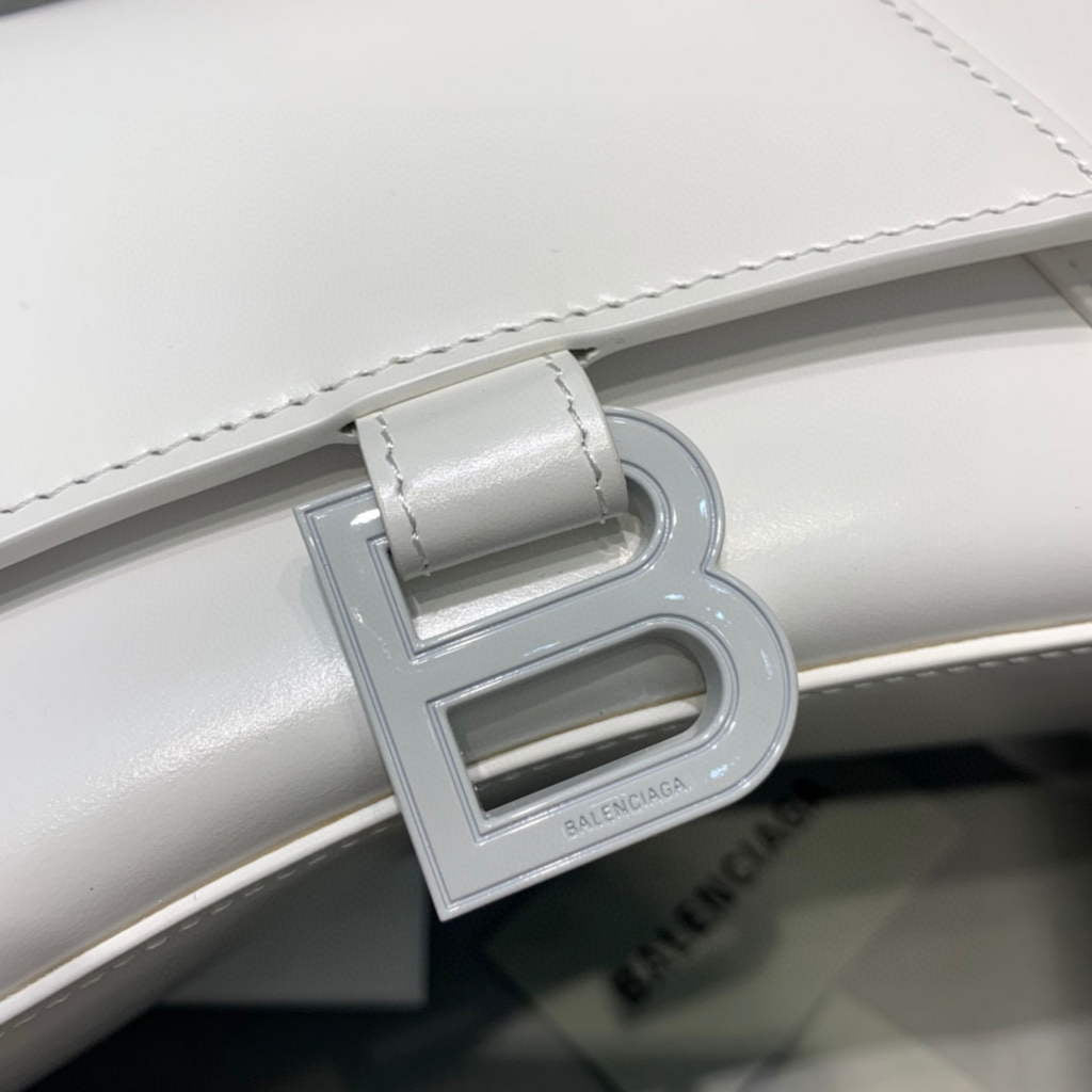 Balenciaga 593546 Hourglass Small Top Handle Calfskin Bag White
