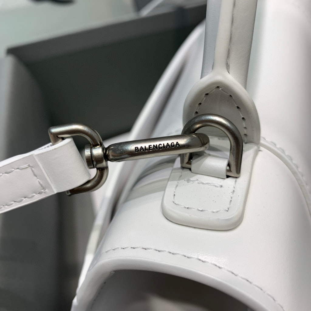 Balenciaga 593546 Hourglass Small Top Handle Calfskin Bag White