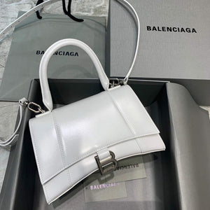 Balenciaga 593546 Hourglass Small Top Handle Calfskin Bag White Silver - Default Title - View 1