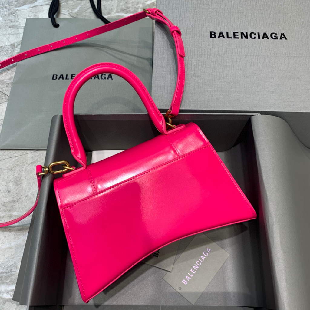 Balenciaga 593546 Hourglass Small Top Handle Calfskin Bag Plum Gold