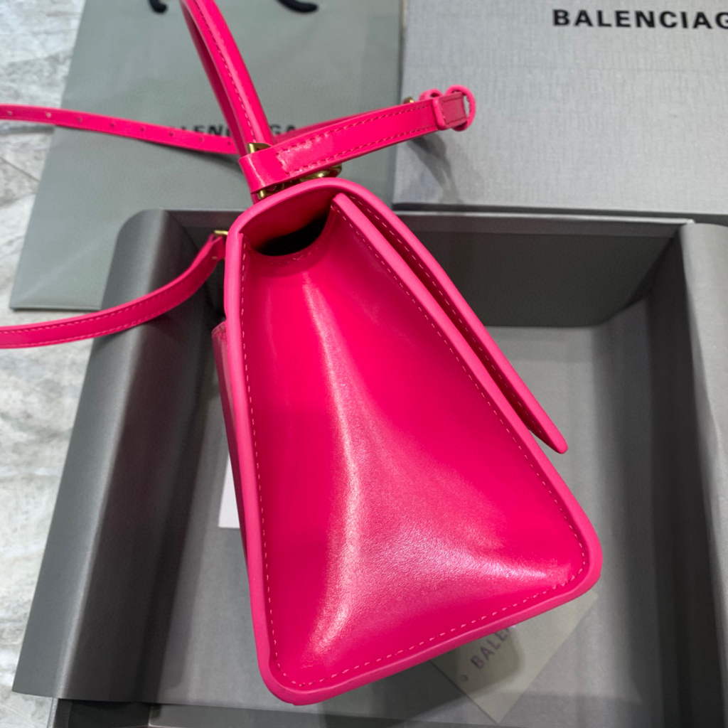 Balenciaga 593546 Hourglass Small Top Handle Calfskin Bag Plum Gold