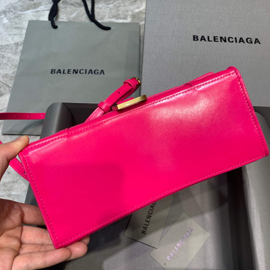 Balenciaga 593546 Hourglass Small Top Handle Calfskin Bag Plum Gold