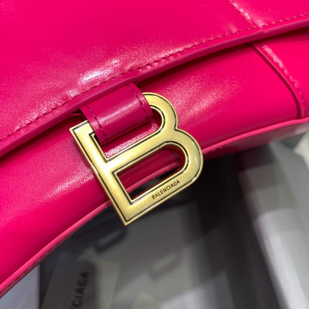 Balenciaga 593546 Hourglass Small Top Handle Calfskin Bag Plum Gold