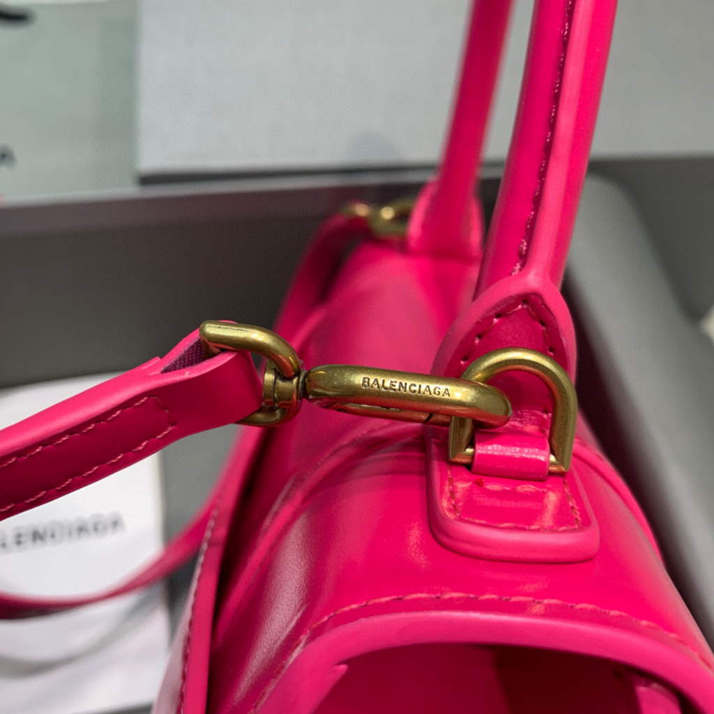 Balenciaga 593546 Hourglass Small Top Handle Calfskin Bag Plum Gold