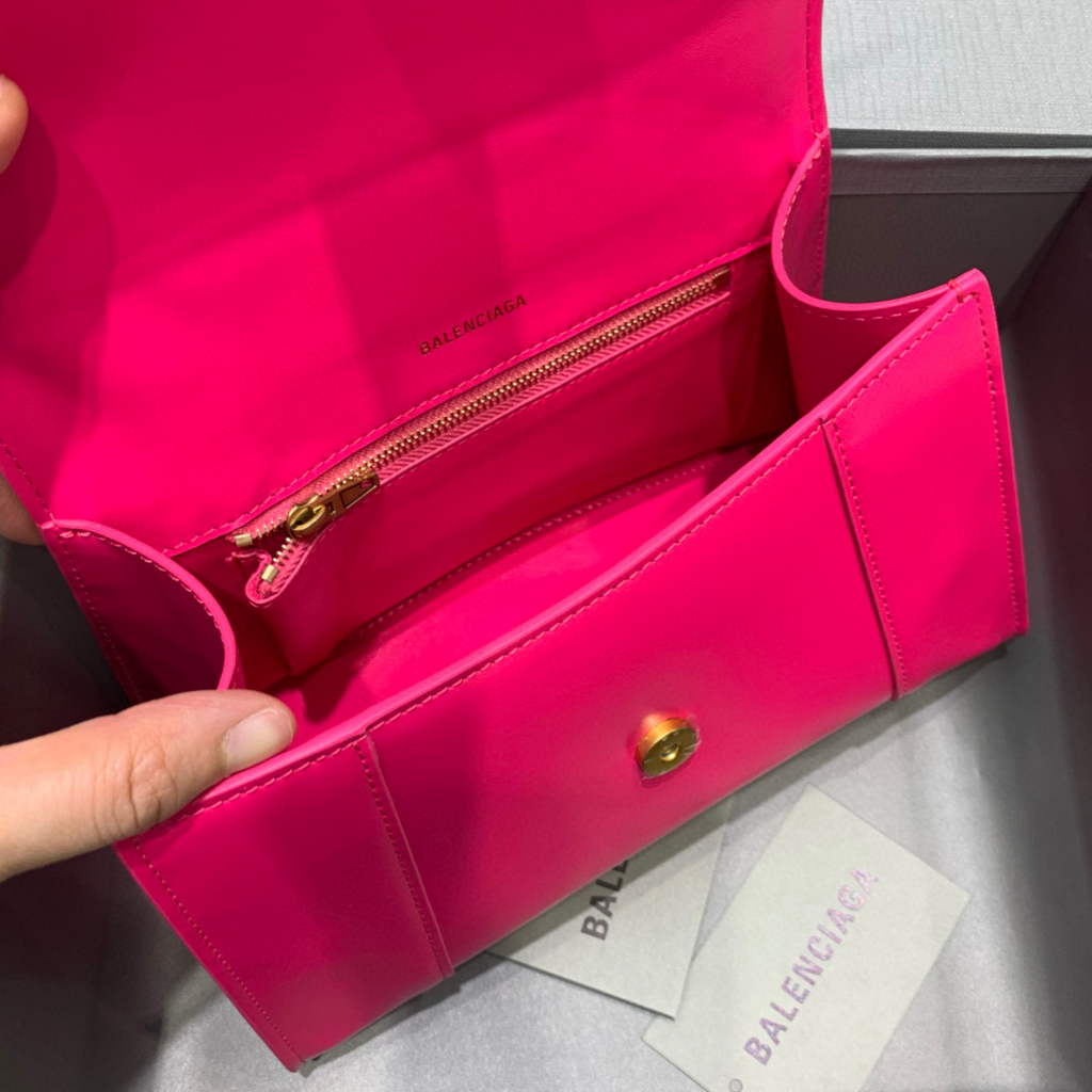 Balenciaga 593546 Hourglass Small Top Handle Calfskin Bag Plum Gold